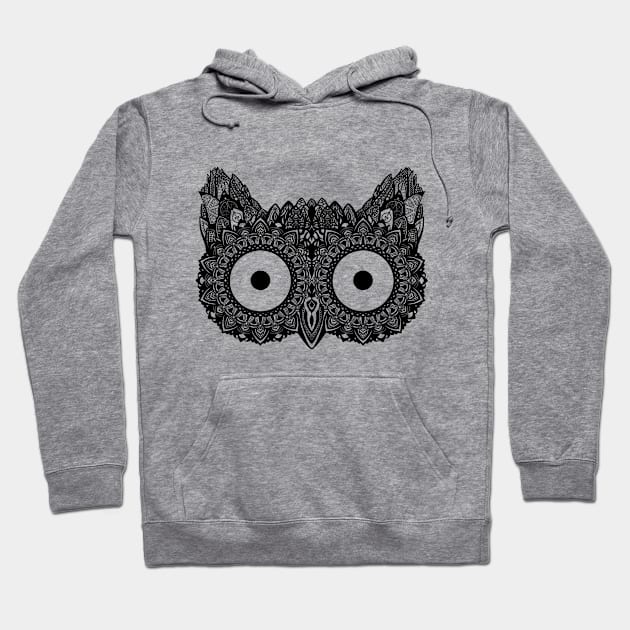 Mandala Owl Black Hoodie by KiraVermillion